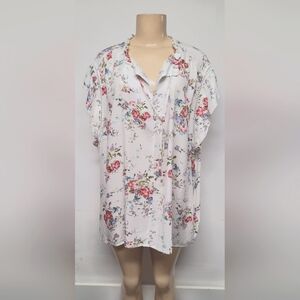 Buffalo David Bitton 2X White Floral Tunic Top High Low